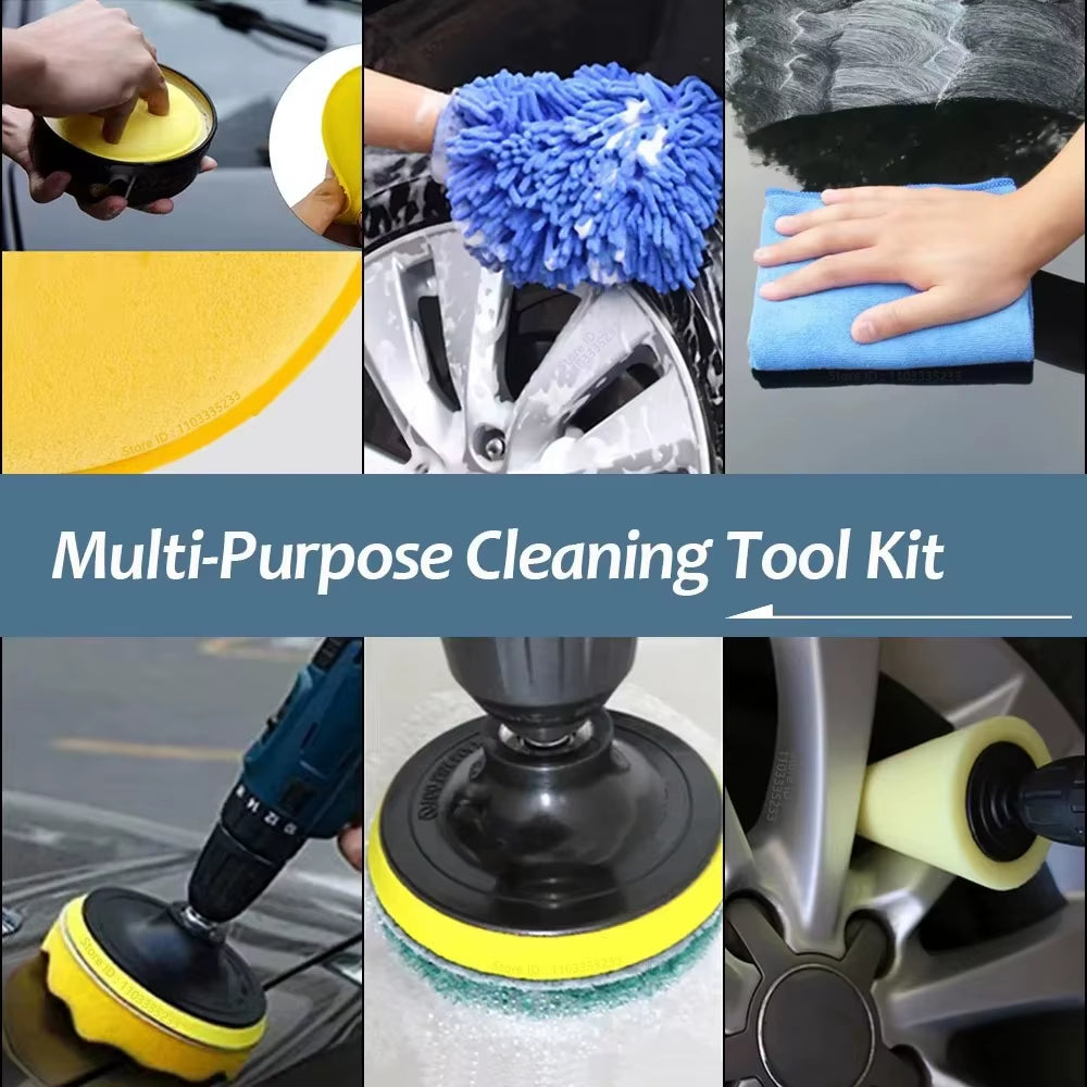 ZOPOSON Professional Car Cleaning Kit: Drill Scrubber, Detailing Brushes, Air Conditioner Vent Tools, Towels, and Polisher