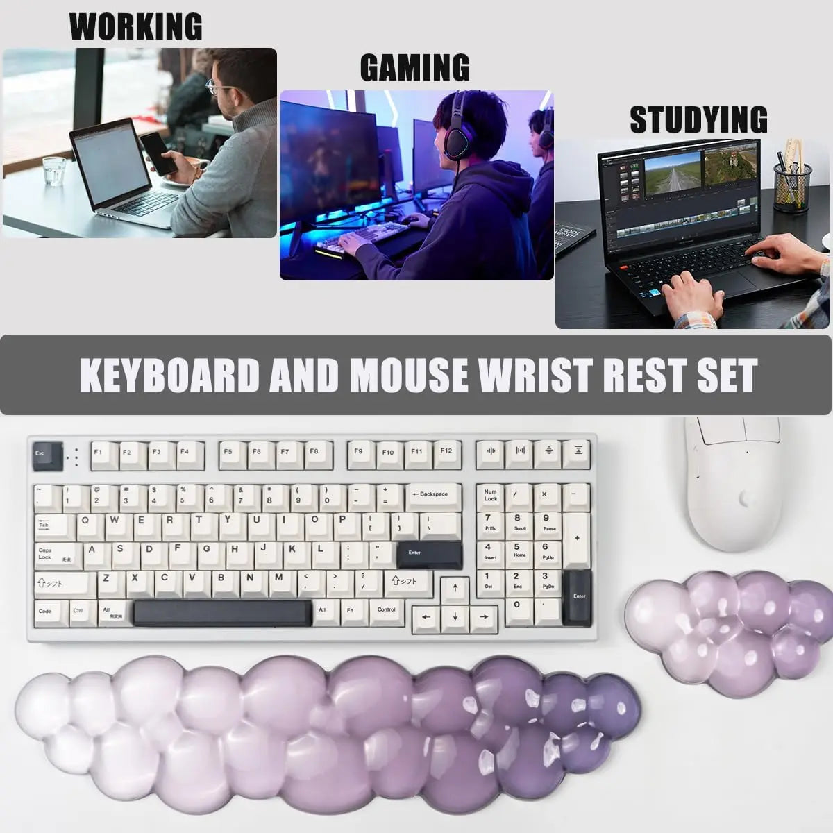 Ergonomic Clear Transparent Silicone Wrist Rest for Keyboard and Mouse - Non-Slip Design