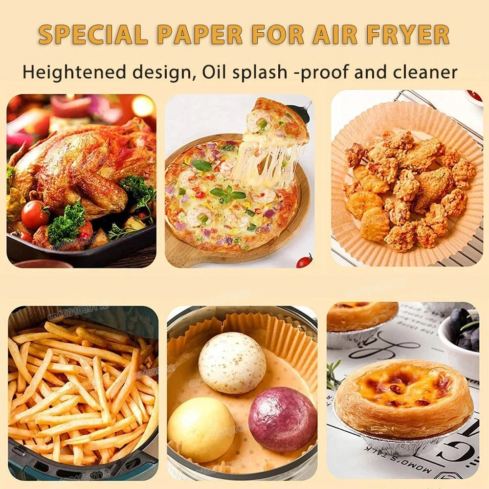 50/100Pcs Air Fryer Disposable Paper Non-Stick Airfryer Baking Papers round Air-Fryer Paper Liners Paper Kitchen Accessories