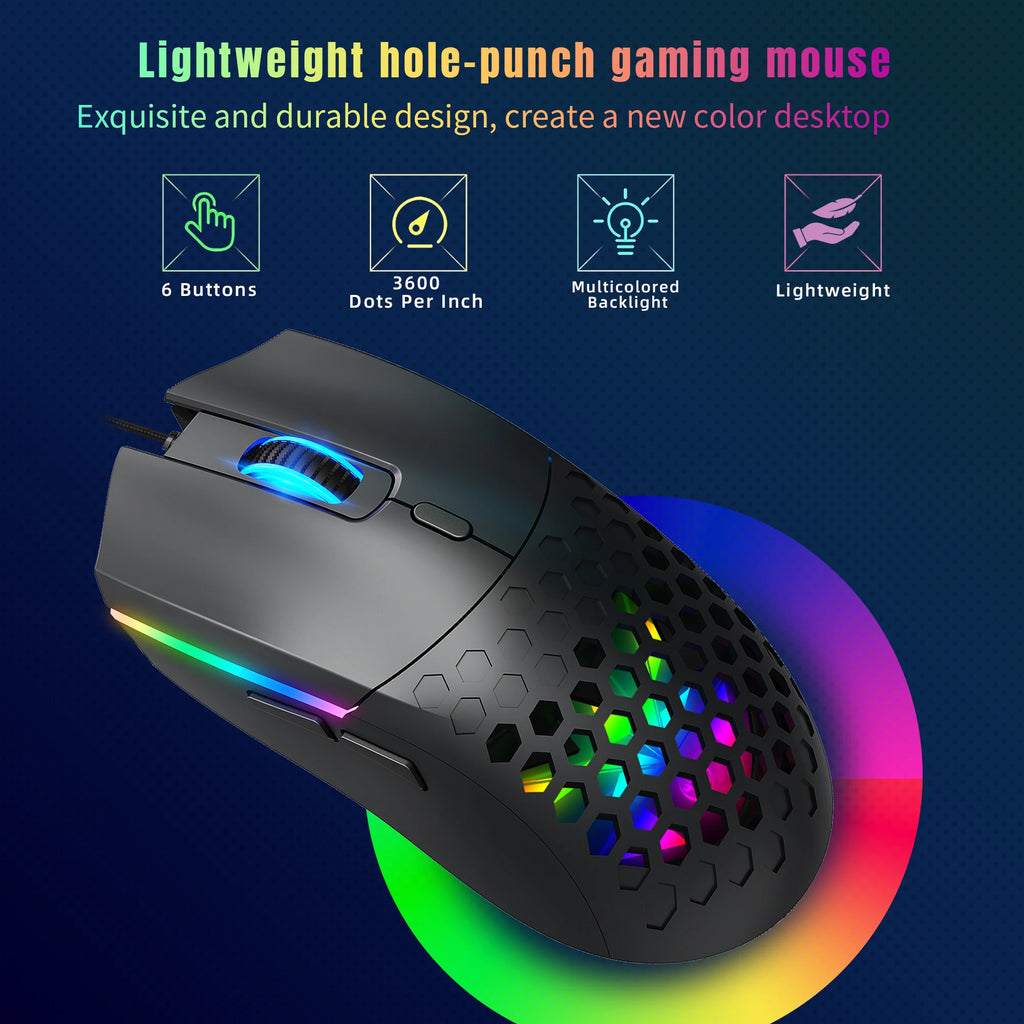 S500 Ergonomic Optical Gaming Mouse - Lightweight Wired USB Mouse for Laptop and Desktop PC