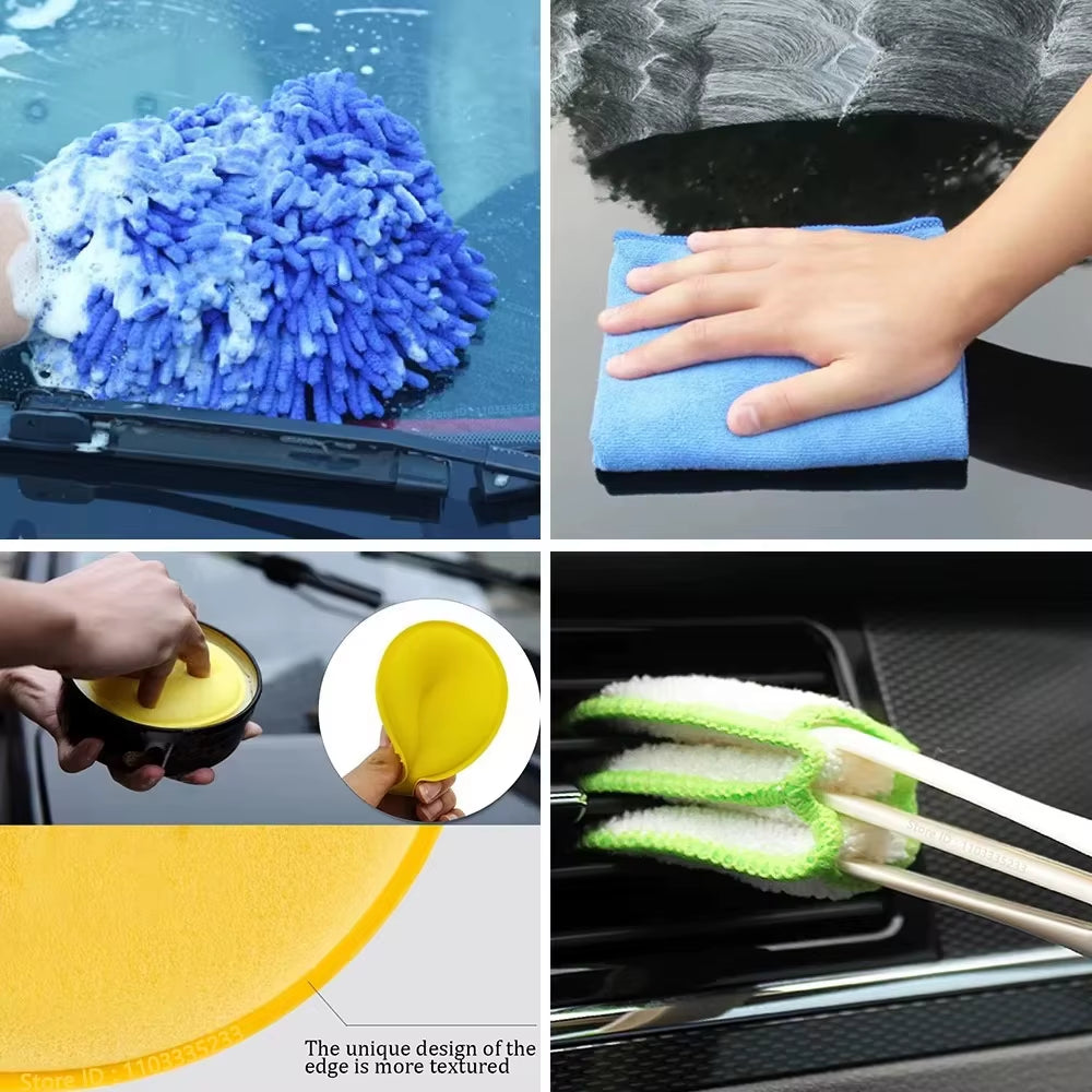 ZOPOSON Professional Car Cleaning Kit: Drill Scrubber, Detailing Brushes, Air Conditioner Vent Tools, Towels, and Polisher