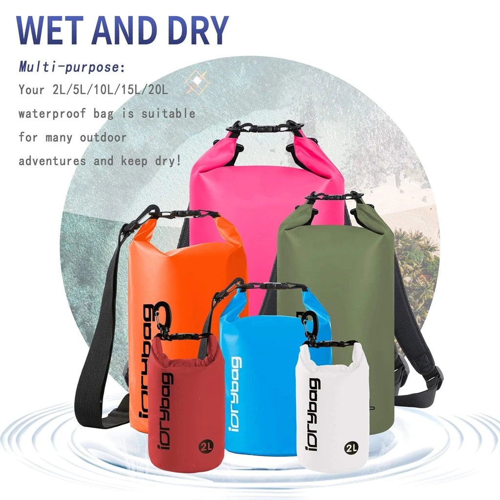 Waterproof Dry Bags for Outdoor Activities - Available in 2/5/10/15/20L Sizes for Swimming, Rafting, Kayaking, and Trekking