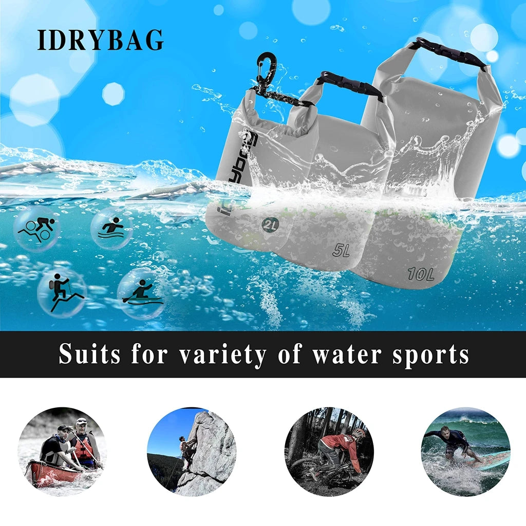 Waterproof Dry Bags for Outdoor Activities - Available in 2/5/10/15/20L Sizes for Swimming, Rafting, Kayaking, and Trekking