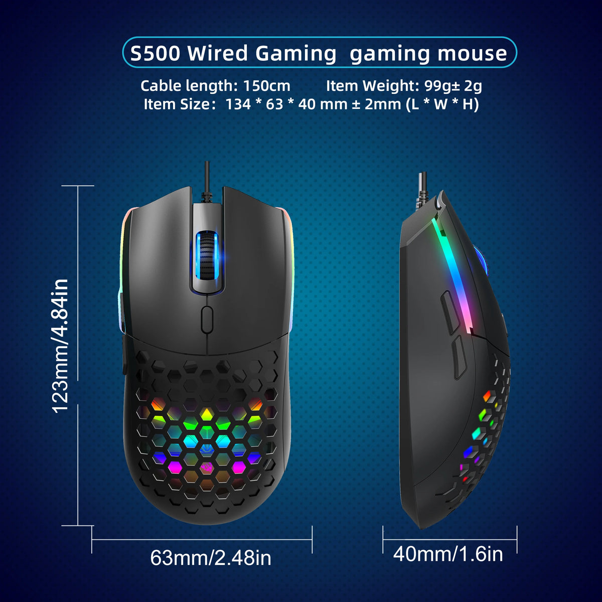 S500 Ergonomic Optical Gaming Mouse - Lightweight Wired USB Mouse for Laptop and Desktop PC
