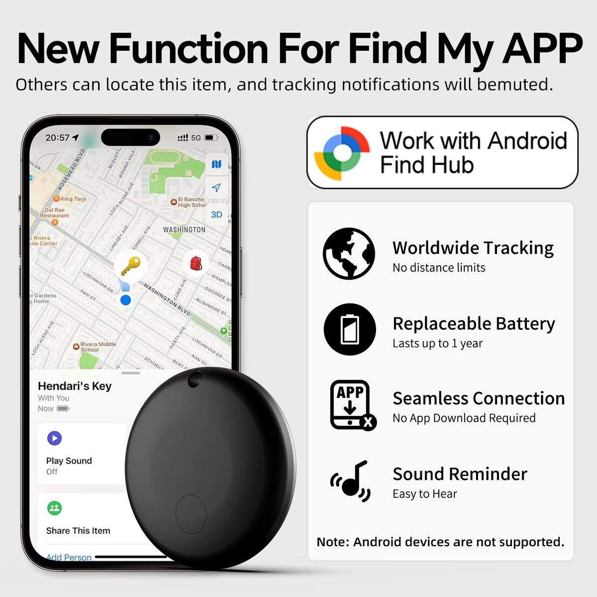 Mini GPS Tracker for Android - Google Find My Device Locator for Cars and Bicycles - Electronic Security Tracking Solution